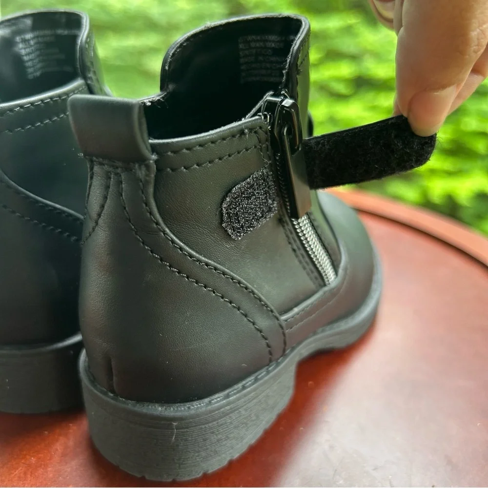 Black Faux Leather Zipper Boots | Toddler Girl Size 8 | Classic Ankle Booties